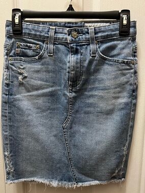 AG-ED Adriano Goldschmied “The Erin” Light Blue Distressed Denim Pencil Skirt